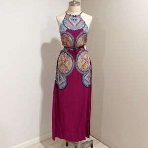 Red Carter Women's Multicolor Halter Neck Side Slits Maxi Dress Size S